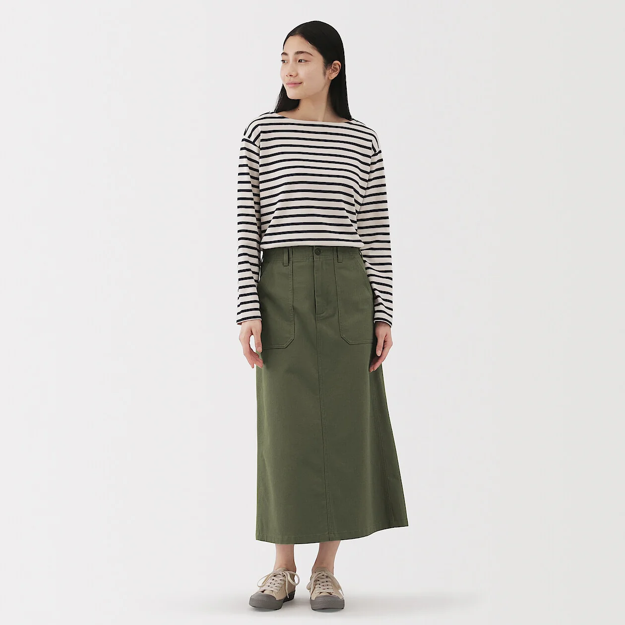 Washed Herringbone Baker Straight Skirt - Image 19